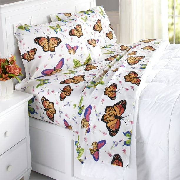 Elite Home Microfiber Watercolor Butterflies Sheet Set Twin Butterflies 